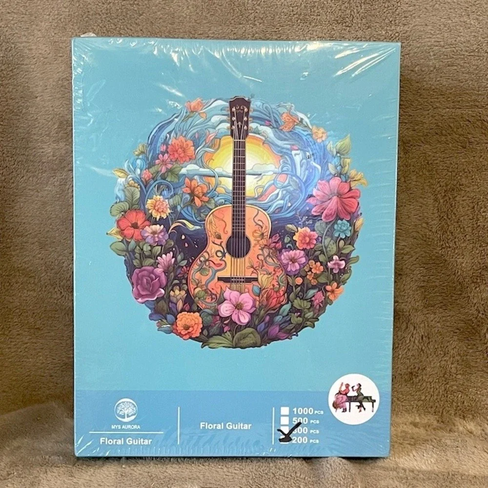 MYS AURORA Floral Guitar 200 Piece Wooden Jigsaw Puzzle 1501454 New Sealed